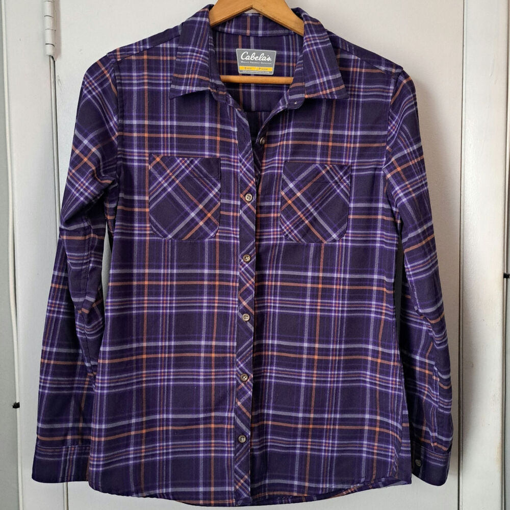 Cabela's Plaid Button Down Purple Long Sleeve Women's Small Shirt